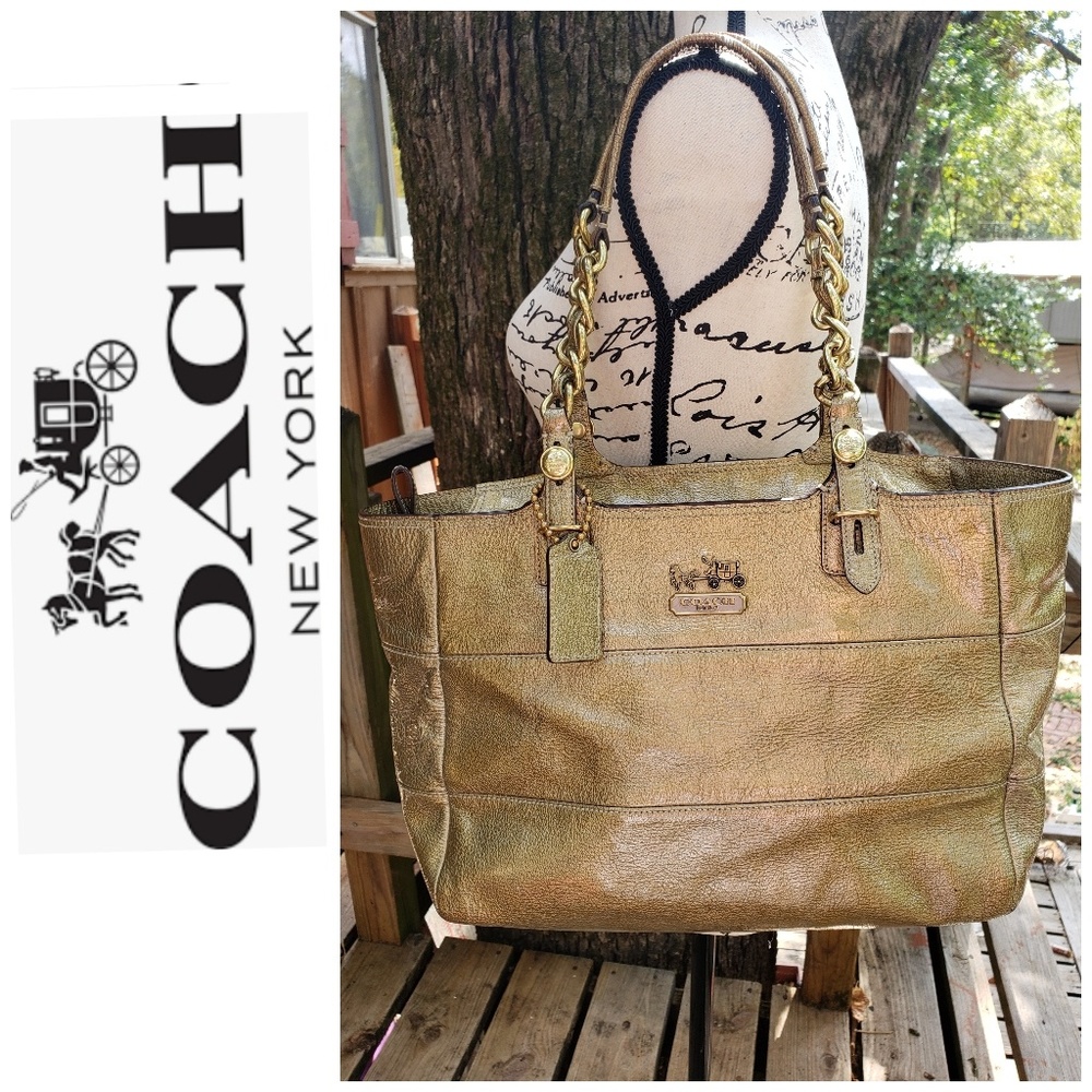 Metallic Gold Coach Large Handbag  Authenic